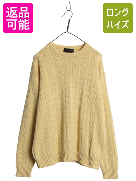 【4/18 ご愛顧感謝デーポイントUP!】 90s ブルックスブラザーズ コットン ケーブル ニット セーター メンズ M / オールド 旧タグ クルーネック 無地 シンプル トラッド きれいめ| 古着 中古 90’s 90年代 Brooks Brothers 長袖ニット ニットセーター ケーブルニット 長袖セ