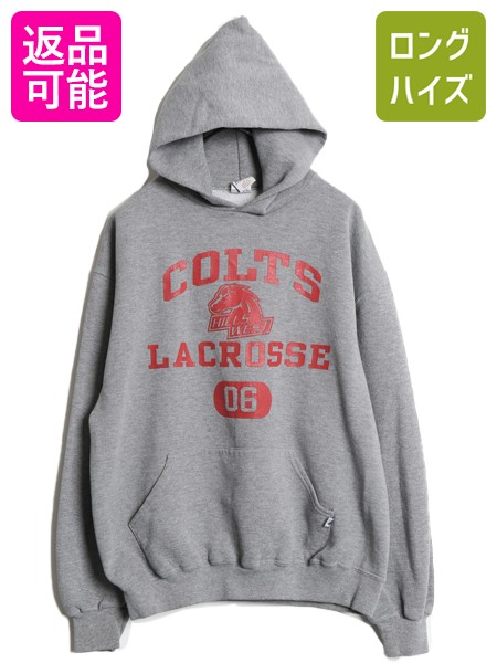00s ラッセル 4段 カレッジ プリント スウェット フード パーカー メンズ レディース L オールド トレーナー 裏起毛 プルオーバー カプセル| 古着 中古 00年代 RUSSELL フードパーカー プリントパーカー スウェットパーカー スエット フーディ カレッジプリント キャラクター