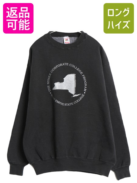 90s USA製 カレッジ プリント スウェット メンズ L / オールド トレーナー ヘビーウェイト 裏起毛 シンプル フルーツオブザルーム ブラック| 古着 中古 90's 90年代 アメリカ製 FRUITOFTHELOOM 黒 プリントスウェット スウェットシャツ ゆったり シンプル 厚手 アメカジ