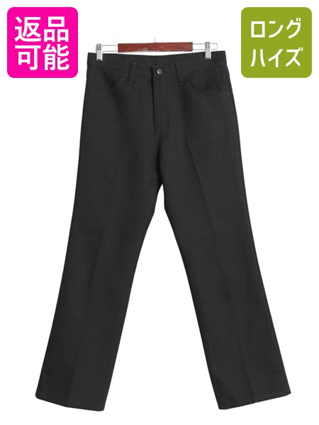 ラングラー ランチャー パンツ メンズ 32 30 / スラックス ブーツカット フレア ドレス ジーンズ ノータック ボトムス シワになりにくい 黒| 古着 中古 Wrangler ブラック スリム フレアパンツ タックなし ジッパーフライ ベルボトム トラウザー イージーケア センタープレス