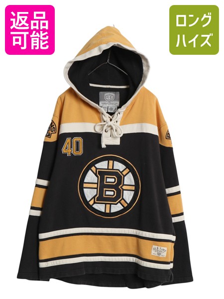【4/15 25名様限定1000円OFFクーポン】 ブルーインズ レースアップ スウェット フード パーカー メンズ M NHL オフィシャル アイスホッケー ユニフォーム トレーナー プルオーバー| 古着 中古 スエット 裏起毛 ヘビーウェイト ロゴパーカー フードパーカー スウェットシャツ