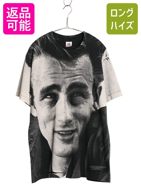 【7/23 400円OFFクーポン×ポイント5倍】 90s USA製 ★ ジェームスディーン フォト イラスト オールオーバー プリント Tシャツ メンズ L 古着 オールド ムービー シングルステッチ| 中古 90年代 90's アメリカ製 JAMES DEAN モノトーン 映画 理由なき反抗 アート グラフィッ|古着ヴィンテージショップLong his