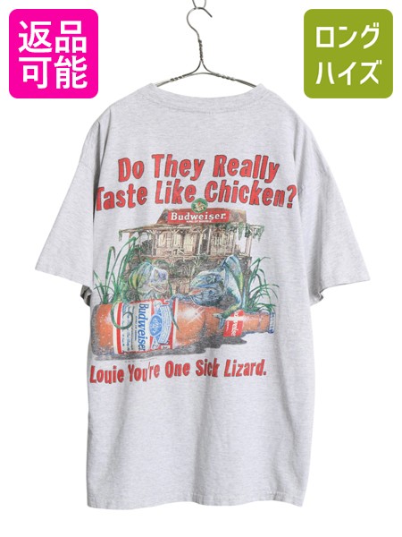 90s ★ バドワイザー カメレオン イラスト プリント Tシャツ メンズ XL / オールド グラフィック ビール 当時物 企業物 アニマル 霜降り 灰| 古着 中古 90年代 90's Budweiser 大きいサイズ キャラクター 企業 動物 半袖Tシャツ プリントTシャツ カットソー ヘビーウェイト
