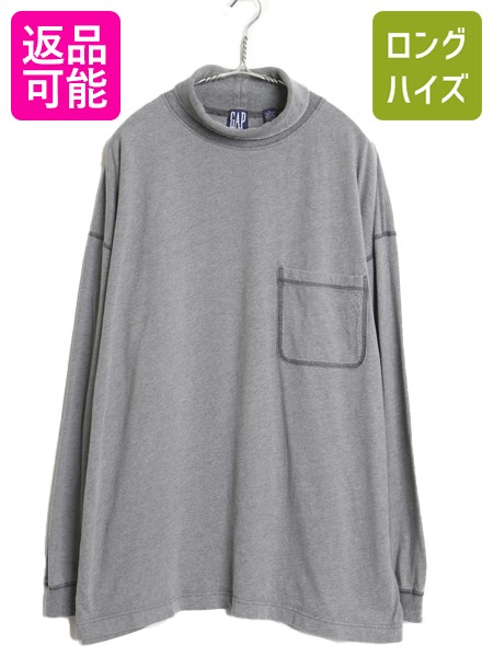 【7/23 400円OFFクーポン&times;ポイント5倍】 90s USA製 オールド ギャップ タートルネック 長袖 Tシャツ メンズ XL / ロンT ポケT ポケット付き ヘビーウェイト 無地 大きいサイズ 灰| 古着 中古 90年代 アメリカ製 旧タグ OLD GAP ハイネック ストレッチ 長袖Tシャツ ロングス｜古着ヴィンテージショップLong his