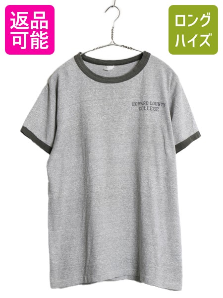 【7/23 400円OFFクーポン×ポイント5倍】 60s USA製 ★ チャンピオン 染込み カレッジ プリント リンガー Tシャツ メンズ L ヴィンテージ プロダクツタグ 霜降り グレー モノトーン| 古着 中古 60年代 60's ビンテージ アメリカ製 Champion 半袖Tシャツ プリントTシャツ リ|古着ヴィンテージショップLong his