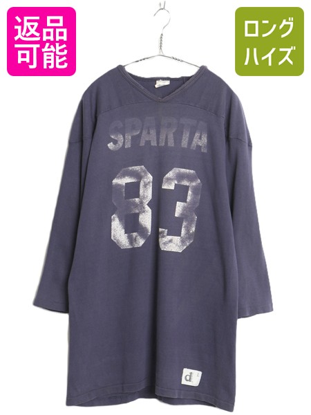 【7/30 24h限定777円OFFクーポン!】 雰囲気系 70s 80s USA製 両面 プリント フットボール Tシャツ メンズ L 古着 ヴィンテージ 七分袖 ロンT シングルステッチ ナンバリング 紺| 中古 70年代 80年代 ビンテージ downerwear アメリカ製 長袖Tシャツ フットボールTシャツ プリ｜古着ヴィンテージショップLong his