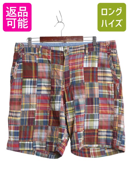 【7/22 400円OFFクーポン×ポイント5倍】 00s ポロ ラルフローレン パッチワーク ショートパンツ メンズ 36 古着 オールド ショーツ マドラス チェック 短パン アーミー タイプ 薄手| 中古 00's 00年代 POLO RALPH LAUREN ノータック ハーフパンツ ショート パンツ コットン|古着ヴィンテージショップLong his