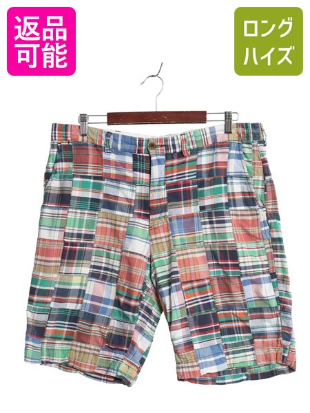 【7/22 400円OFFクーポン&times;ポイント5倍】 90s ポロ ラルフローレン パッチワーク ショートパンツ メンズ 36 古着 オールド ショーツ マドラス チェック 短パン アーミー タイプ 薄手| 中古 90's 90年代 POLO RALPH LAUREN ノータック ハーフパンツ ショート パンツ コットン｜古着ヴィンテージショップLong his