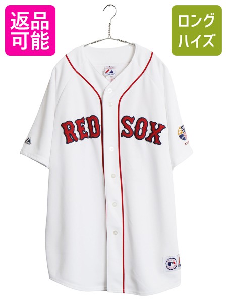 【7/25 48h限定10%OFFクーポン!】 レッドソックス ベースボール シャツ メンズ XL / MLB オフィシャル マジェスティック 大リーグ ユニフォーム メジャーリーグ 大きいサイズ| 古着 中古 Majestic ゲームシャツ 野球 重ね着 前開き 半袖シャツ ジャージ ベースボールシャツ｜古着ヴィンテージショップLong his