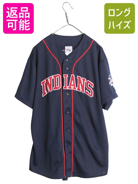 【7/25 48h限定10%OFFクーポン!】 インディアンズ ベースボール シャツ メンズ XL / MLB オフィシャル マジェスティック 大リーグ ユニフォーム メジャーリーグ 大きいサイズ| 古着 中古 Majestic ゲームシャツ 半袖シャツ ジャージ 野球 重ね着 前開き ユニホーム ベースボ｜古着ヴィンテージショップLong his
