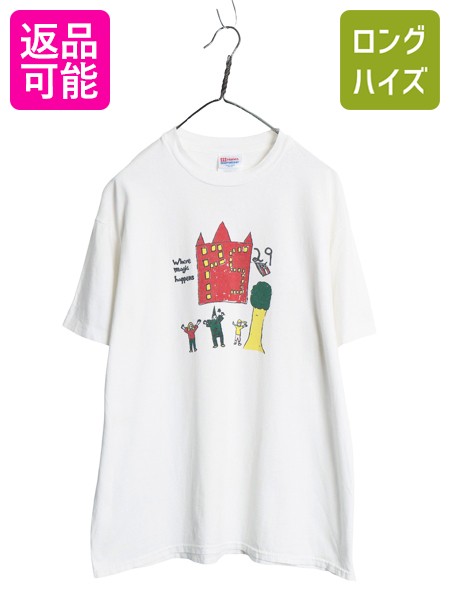 【7/23 400円OFFクーポン&times;ポイント5倍】 00s アート イラスト プリント Tシャツ メンズ L 古着 オールド スクール グラフィック キャラクター シングルステッチ ヘビーウェイト 白| 古着 中古 00&rsquo;s 00年代 半袖Tシャツ プリントTシャツ プリントT アートTシャツ クルーネ｜古着ヴィンテージショップLong his