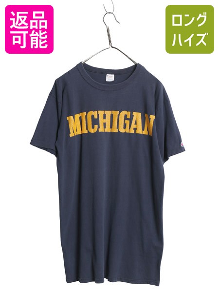 80s USA製 チャンピオン カレッジ プリント 半袖 Tシャツ メンズ L 古着 ヴィンテージ シングルステッチ ヘビーウェイト 100% コットン 紺| 中古 80's 80年代 Champion アメリカ製 ビンテージ トリコタグ プリントTシャツ 半袖Tシャツ カットソー 目付き ネイビー シンプル｜古着ヴィンテージショップLong his