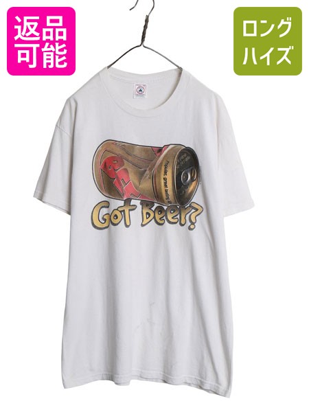 【7/23 400円OFFクーポン&times;ポイント5倍】 90s パロディ ビール 両面 イラスト プリント 半袖 Tシャツ メンズ L / オールド 当時物 グラフィック アート ヘビーウェイト コットン 白| 古着 中古 90年代 企業 半袖Tシャツ プリントTシャツ メッセージTシャツ プリントT クルー｜古着ヴィンテージショップLong his