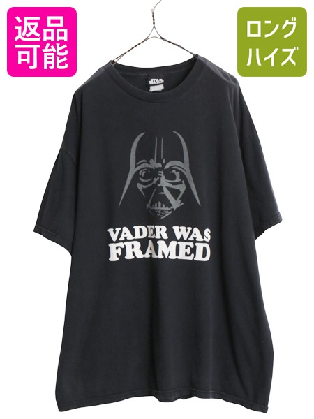 【7/30 24h限定777円OFFクーポン!】 00s ★ スターウォーズ ダースベイダー イラスト プリント Tシャツ メンズ XXL 程 / オールド オフィシャル ムービー 映画 キャラクター 黒| 古着 中古 大きいサイズ 2XL 00年代 00's STAR WARS DARTH VADER 当時物 ブラック ジョーク 半｜古着ヴィンテージショップLong his