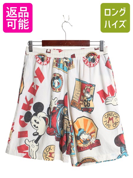 90s ミッキー オールオーバー プリント ショートパンツ メンズ XL / オールド ディズニー 総柄 ショーツ 短パン ポケット付き 大きいサイズ| 古着 中古 90年代 DISNEY オフィシャル ミッキーマウス キャラクター アート イラスト ハーフパンツ ショート パンツ マルチカラー｜古着ヴィンテージショップLong his