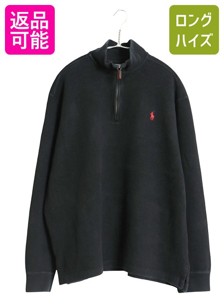 00s ポロ ラルフローレン ハーフジップ スウェット メンズ XL オールド プルオーバー コットン ニット ポニー刺繍 大きいサイズ ブラック| 00年代 古着 中古 POLO RALPH LAUREN 黒 スエット トレーナー セーター ハイネック ボックス ワンポイント コットンニット 無地｜古着ヴィンテージショップLong his