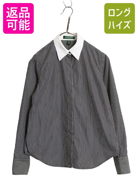 00s ローレン ラルフローレン ストライプ クレリック シャツ レディース S / ポロ オールド コットン 比翼 モノトーン ブラック ホワイト| 古着 中古 00年代 POLO RALPH LAUREN PETITE 長袖シャツ コットンシャツ ストライプシャツ ドレスシャツ カジュアルシャツ きれいめ|古着ヴィンテージショップLong his
