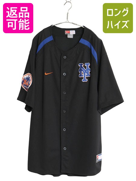 【7/25 48h限定10%OFFクーポン!】 メッツ ベースボール シャツ メンズ XL / MLB オフィシャル ナイキ 大リーグ ユニフォーム ゲームシャツ スウッシュ 大きいサイズ ブラック| 古着 中古 NIKE スウォッシュ 黒 メジャーリーグ 野球 ユニホーム 半袖シャツ 重ね着 ジャージ｜古着ヴィンテージショップLong his