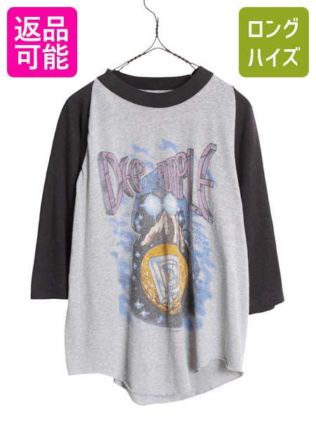 【7/25 48h限定10%OFFクーポン!】 80s ★ ディープパープル ツアー イラスト プリント ベースボール Tシャツ メンズ M 程 / ヴィンテージ オフィシャル ロック バンド 7分袖| 古着 中古 ブラック 80年代 80's DEEP PURPLE シングルステッチ プリントTシャツ バンドTシャツ｜古着ヴィンテージショップLong his