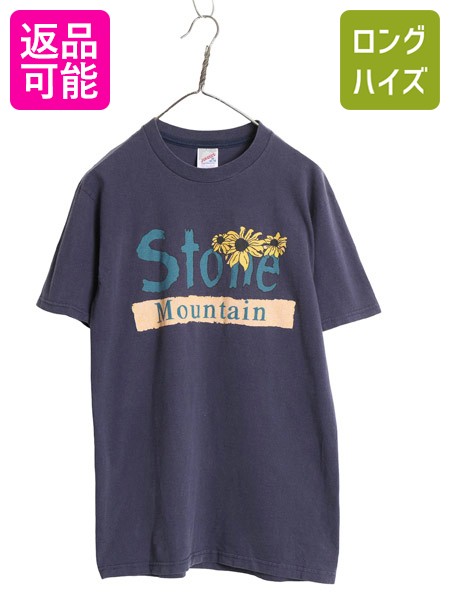 90s USA製 ひまわり アート イラスト プリント Tシャツ メンズ レディース M オールド フラワー グラフィック ヘビーウェイト コットン 紺| 古着 中古 90年代 アメリカ製 米国製 向日葵 ヒマワリ 花柄 ボタニカル 半袖Tシャツ プリントTシャツ アートTシャツ カットソー｜古着ヴィンテージショップLong his