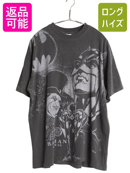 【7/30 24h限定777円OFFクーポン!】 90s バットマン イラスト オーバー プリント Tシャツ メンズ XL / オールド 当時物 映画 ムービー アメコミ キャラクター 大きいサイズ 黒| 古着 中古 90年代 ブラック BATMAN DCコミックス オフィシャル シングルステッチ 半袖Tシャツ｜古着ヴィンテージショップLong his