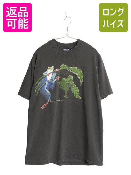 90s USA製 カエル イラスト 両面 プリント Tシャツ メンズ L 古着 オールド アニマル アート グラフィック シングルステッチ スーベニア 黒| 中古 ブラック 90&rsquo;s 90年代 アメリカ製 動物 半袖Tシャツ プリントTシャツ プリントT アートTシャツ カットソー ヘビーウェイト｜古着ヴィンテージショップLong his