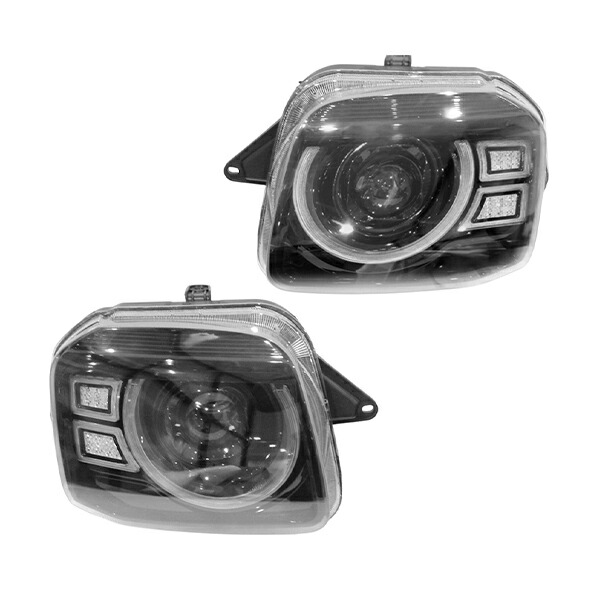 ディフェンダー風 LED イカリング ヘッドライト 左右セット クリア ジムニー JB23 H10.10～ ハイフラ防止 純正レベライザー対応