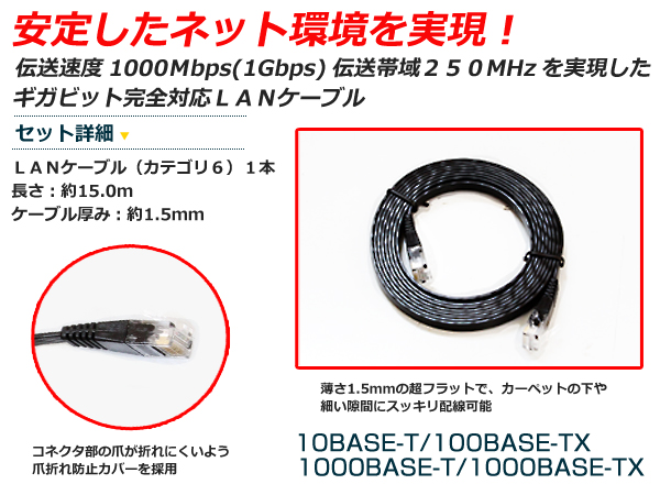 は自分にプチご褒美を LAN ケーブル 黒15m フラット 配線 CAT6