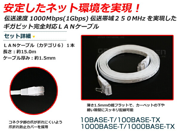 ラッピング対象外 10個セット LANケーブル フラット CAT6 15m 白 AS