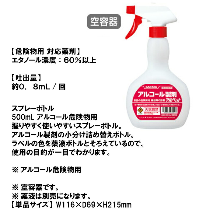 楽天市場 サラヤ スプレーボトル 500ml アルコール危険物用 空容器小分け 詰め替え使用に薬液は別売 グリーンパブリックストア