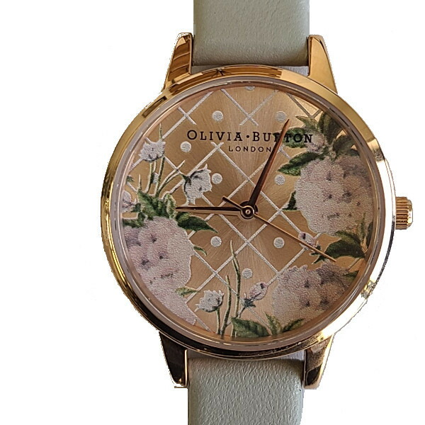 【 送料無料】 Olivia Burton オリビアバートン 腕時計 うでどけい レディース 本革 レザー ローズゴールド クオーツ グレイ OB15EG44 Grey \u0026 Silver dot design floral