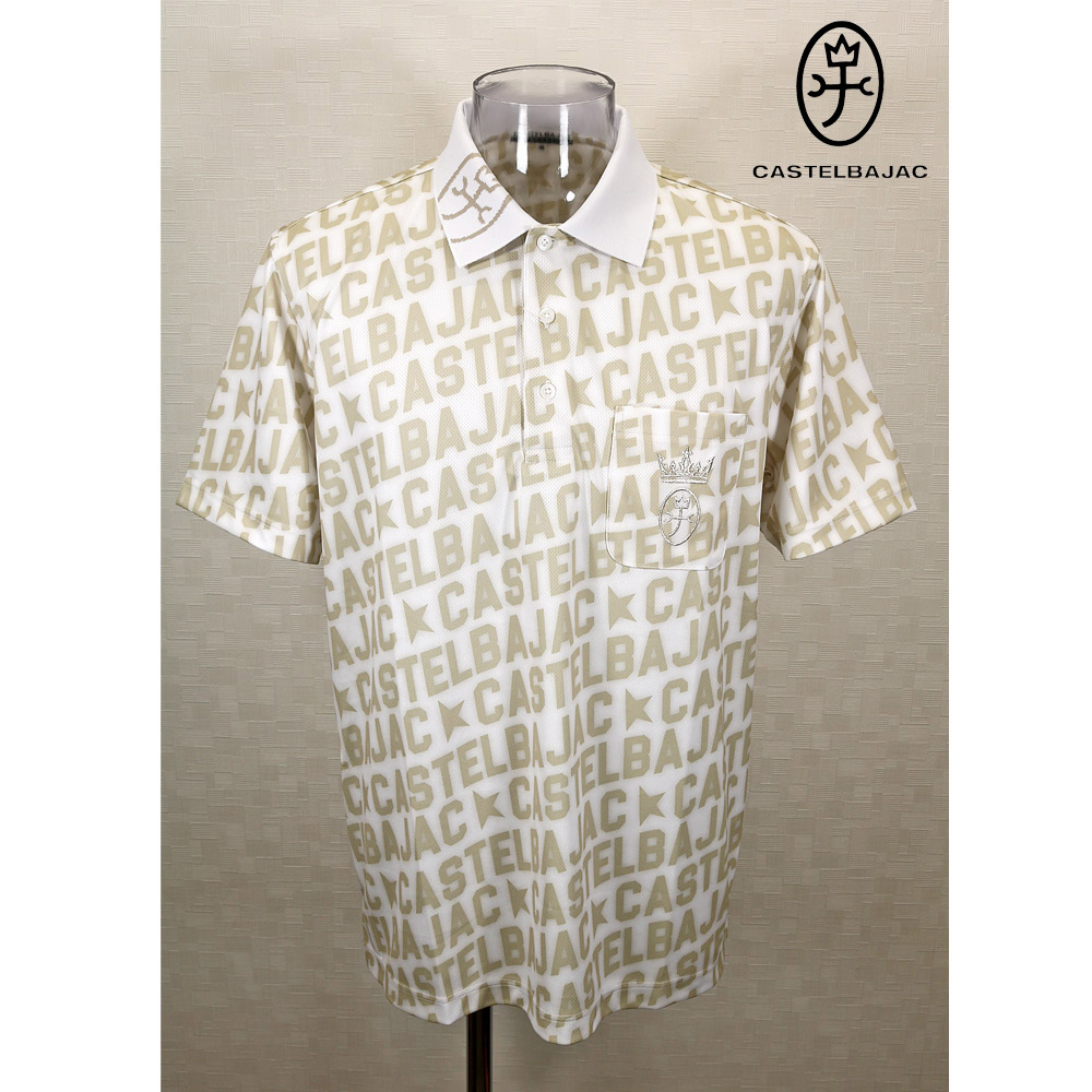 ★２０２４ 春夏 【25周年*002*】５０%OFF・ カステルバジャック【*002*】PEメッシュネオンロゴ総柄昇華書き換えるスポーツシャツ＜M大きさ・L大きさ・LL大きさ＞ベージュ-ba124・ba125・ba126