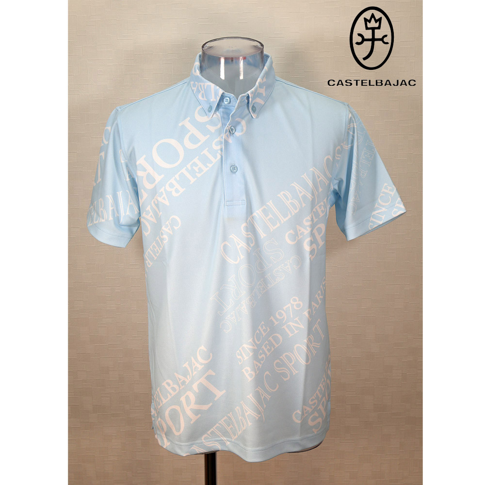 ★２０２４ 春夏 【25周年*002*】５０%OFF・ カステルバジャック【*002*】ロゴ総昇華柄転写風パネル転写ポロシャツ ＜Mサイズ・Lサイズ・LLサイズ＞ブルー-ba127・ba128・ba129