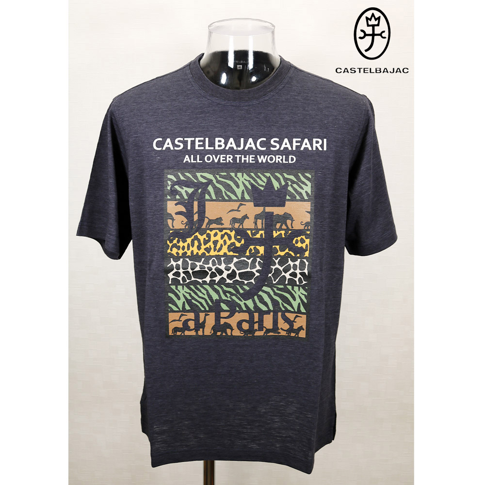 ★２０２４ 春夏 【25周年*002*】５０%OFF・ カステルバジャック【*002*】オーガニックコットンサファリ柄Tシャツ＜Mサイズ・Lサイズ・LLサイズ＞濃いグレー-ba195・ba196・ba197