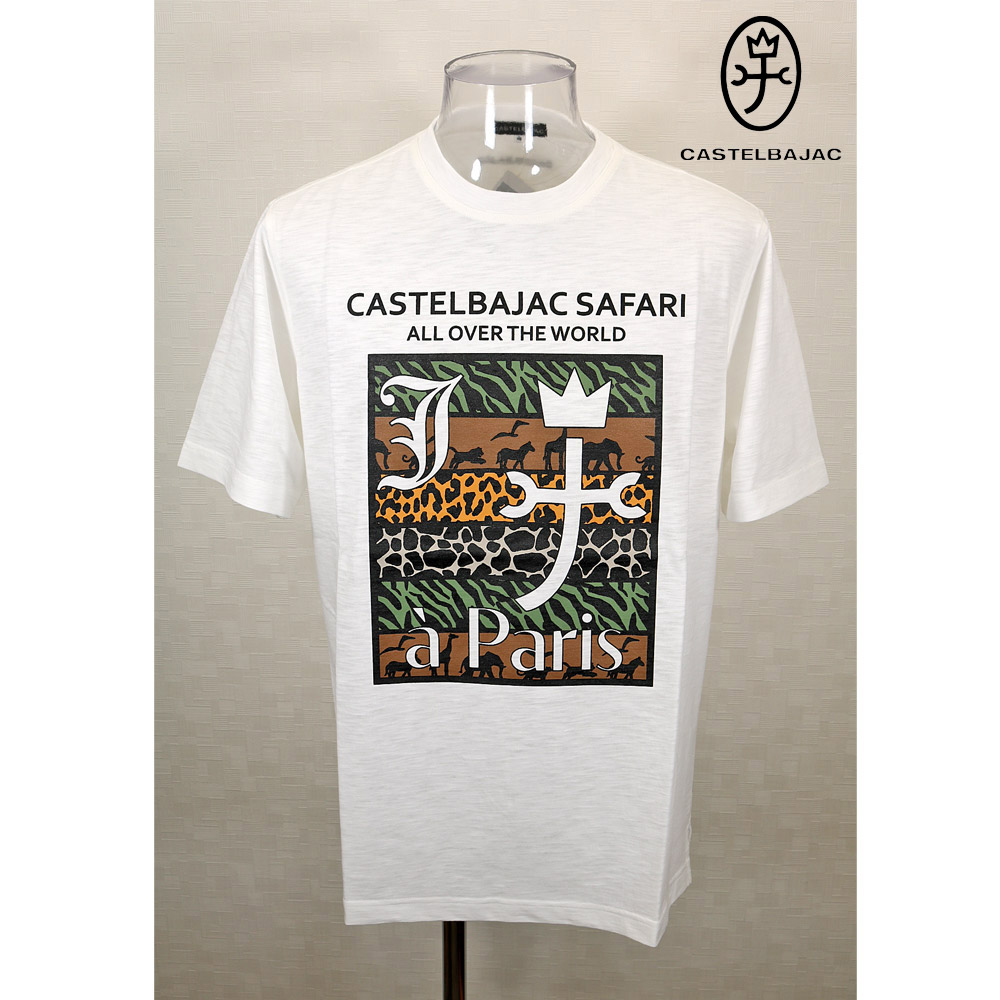 ★2024 春夏【25周年*002*】 50%OFF【gu】カステルバジャック【*002*】オーガニックコットンサファリ柄Tシャツ<Mサイズ・Lサイズ・LLサイズ>オフホワイト-ba198・ba199・ba200|Guest-One