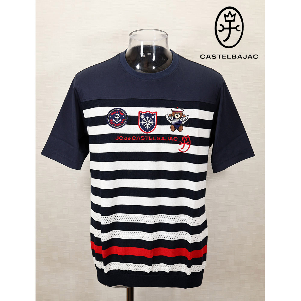 ★２０２４ 春夏 【25周年*002*】５０%OFF【gu】カステルバジャック【*002*】綿スムース前ニット半袖Tシャツ＜Lサイズ＞ネイビー-ba213｜Guest-One