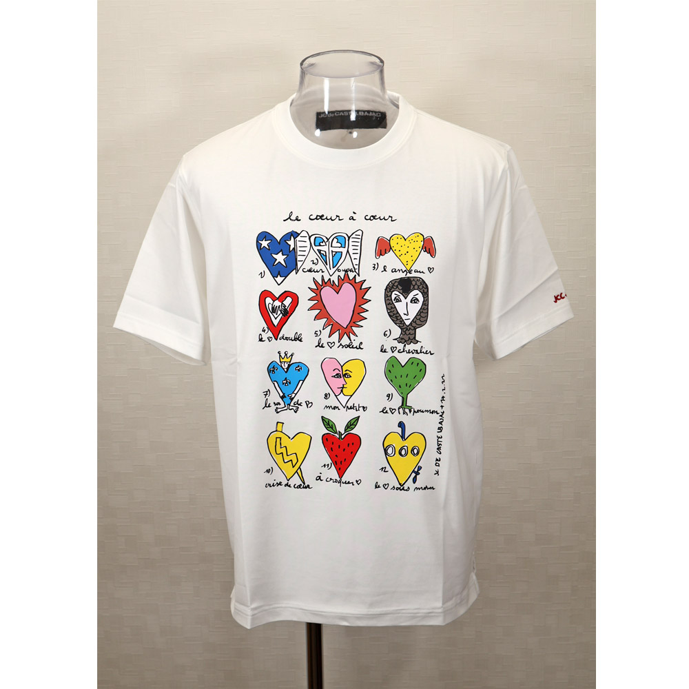 ★２０２５ 春夏 【25周年*002*】 40%OFF・カステルバジャック【*002*】50/2天竺ハート柄・半袖Tシャツ＜M・L・LL＞-bc066・bc67・bc68