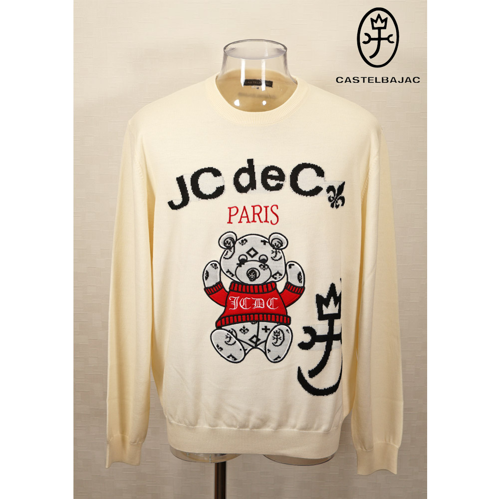 ★2024 秋冬【25周年*002*】カステルバジャック・50%OFF【*002*】クマ柄アップリケ刺・墸・ウールセーター<Lサイズ・LLサイズ>-bb448・bb449|Guest-One