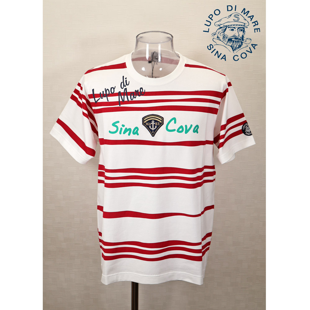 ★シナコバ【*001*】【25周年*001*】50%OFF【gs1】春夏半袖Tシャツ<L・LLサイズ>ホワイト・レッド・ボーダー-kx331・kx332|Guest-One