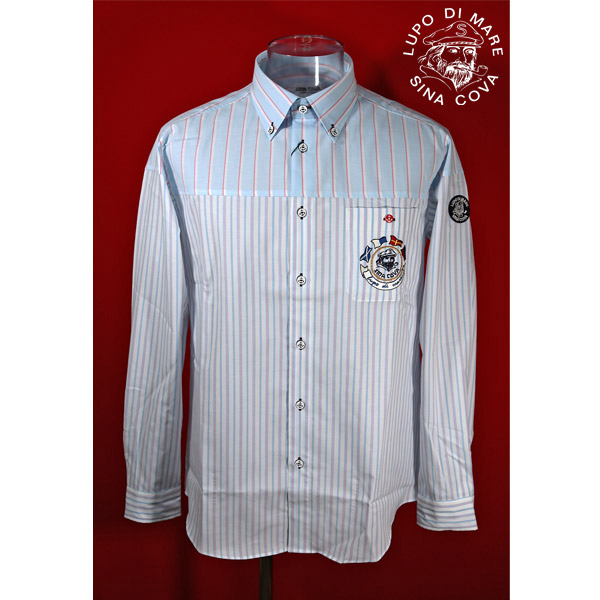 ★シナコバ【*001*】【25周年*001*】＜ 40%OFF＞長袖クレージーボタンダウンシャツ＜Lサイズ＞ブルー・ストライプ-ea42