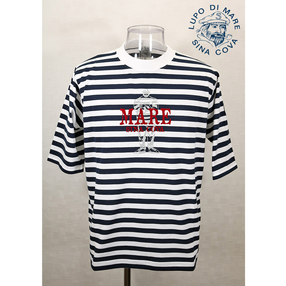 ★シナコバ【*001*】2024・春・夏＜３０%OFF＞ 5分袖Tシャツ＜Mサイズ・Lサイズ・LLサイズ＞ホワイト×ネイビー・ボーダー-ec272・ec273・ec274