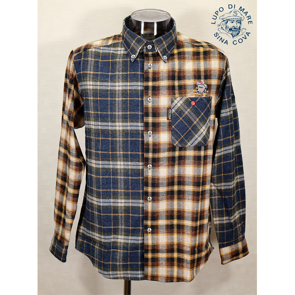 ★２０２４ 秋冬 ・ シナコバ【*001*】【ebee】４0％OFF・長袖チャック柄クレイジーパターン・ボタンダウンシャツ＜Lサイズ・LLサイズ＞-ee118