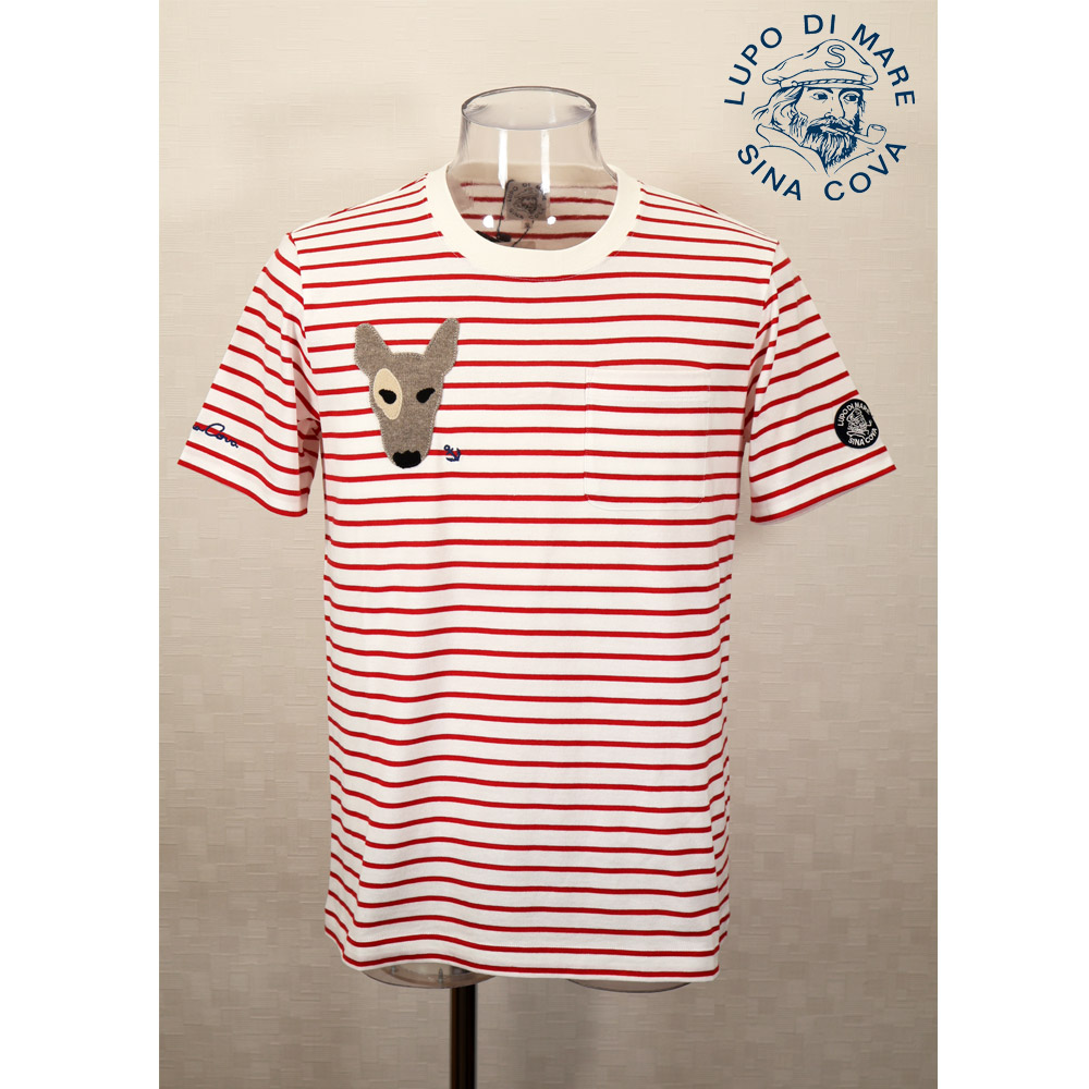 ★シナコバ【*001*】【25周年*001*】60％OFF・春夏半袖Ｔシャツ＜Mサイズ・LLサイズ＞オフ白×レッド・ボーダー-ks110・ks112
