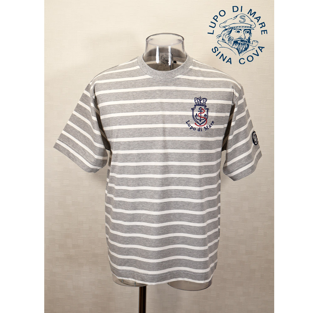 ★シナコバ【*001*】【25周年*001*】50％OFF・春夏半袖Ｔシャツ＜M・Lサイズ＞モクグレー・ホワイト・ボーダー-kw342・kw343