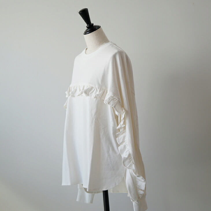 【SALE セール】WHYTO. (ホワイト) | curve frill tee (off white) | トップス シンプル お洒落｜北欧雑貨と音楽 HAFEN ハーフェン