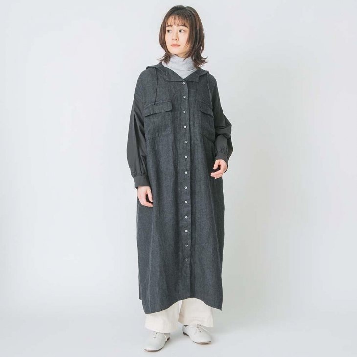 【SALE セール】TUTIE. (ツチエ) | リネン起毛セーラーカラーコートワンピース (gray) | ワンピース シンプル お洒落｜北欧雑貨と音楽 HAFEN ハーフェン