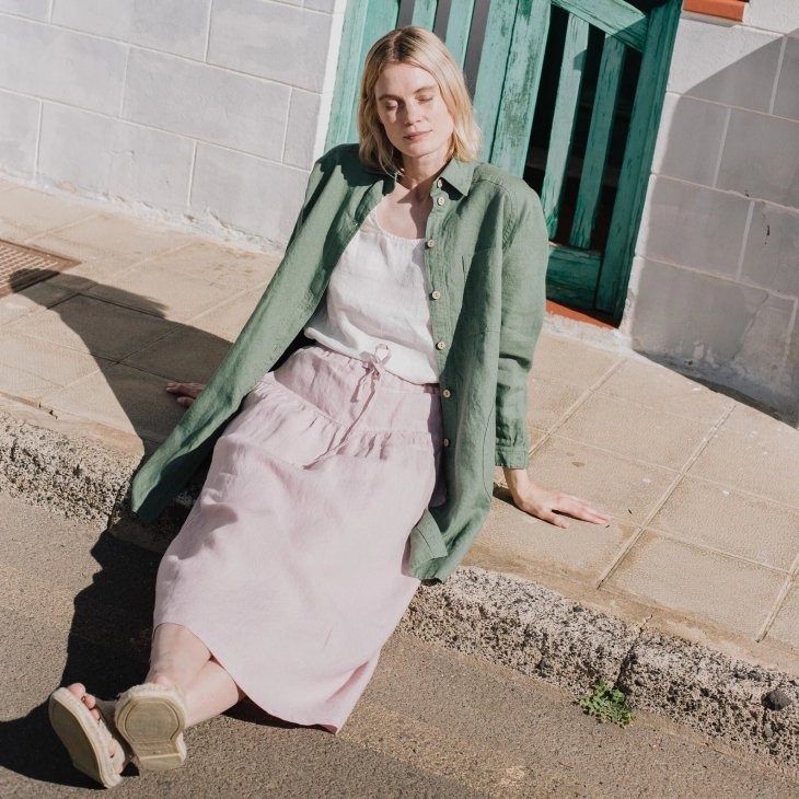 not PERFECT LINEN | Linen top LEAF (moss green) size M | トップス 麻 リネン リトアニア not PERFECT LINEN | Linen top LEAF (moss green) size M