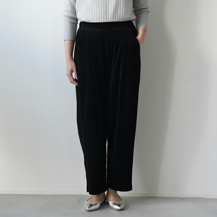 【SALE セール】NARU (ナル) | ヴィンテージベロア タックワイドパンツ (khaki gray / black) | ボトムス シンプル お洒落