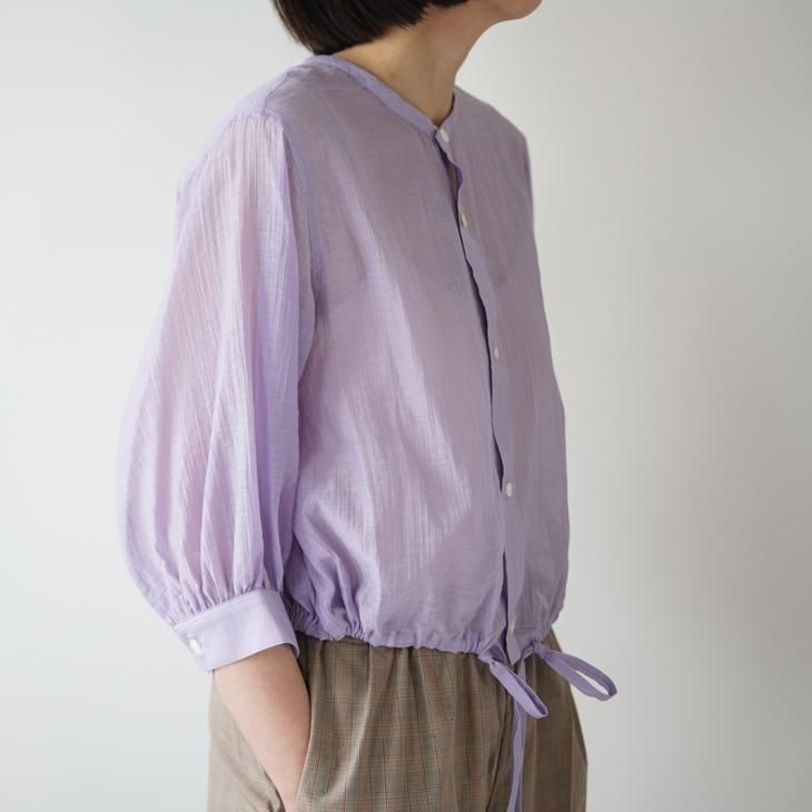 【SALE セール】LE GLAZIK | CNS COLLARLESS SHIRT (lavender/off white) size 36 | ル グラジック カラーレスシャツ