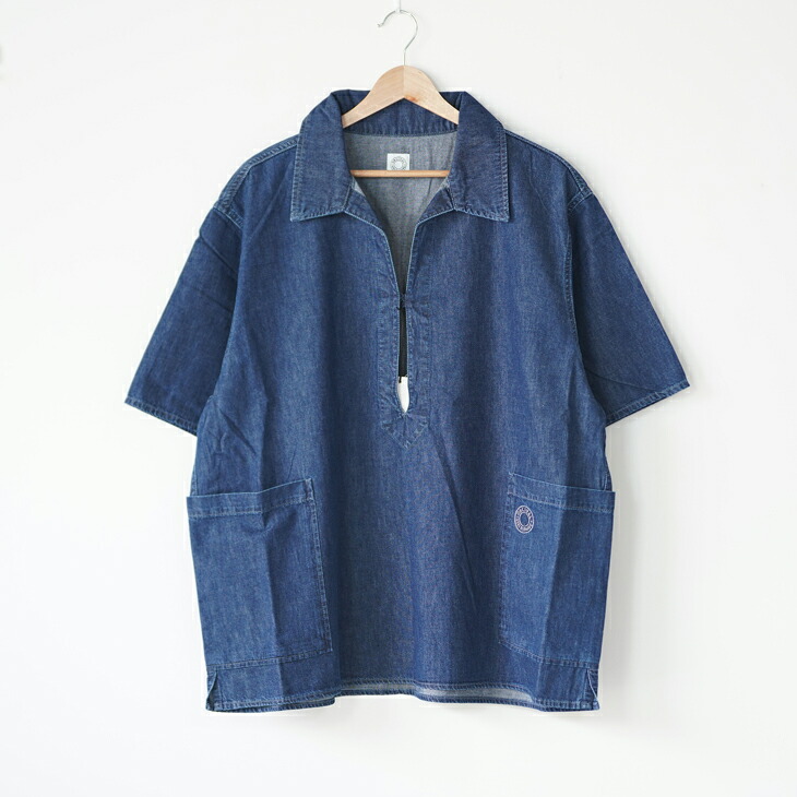 【SALE セール】ORCIVAL | LDT SKIPPER SHORT SLEEVE SHIRT (indigo) size 4 | オーシバル デニムシャツ スキッパーシャツ プルオーバー 半袖 レディース ブラウス コットン インディゴ ワイドシルエット ゆったり カジュアル ナチュラル 春夏｜北欧雑貨と音楽 HAFEN ハーフェン